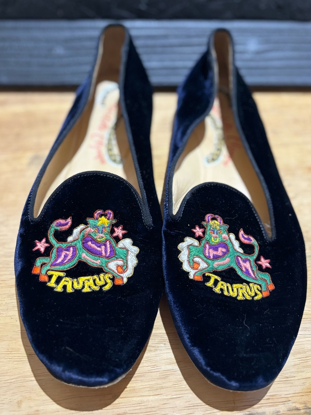 blue velvet Charlotte Olympia Taurus Nocturnal embroidered Taurus size 8